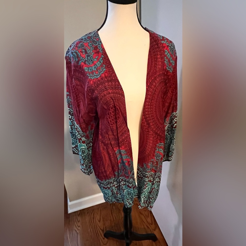 Red and Teal Patterned Kimono
